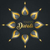 Happy Diwali mit Blütenblättern Kerzen Vektor-Design vektor