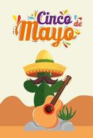 cinco de mayo affisch med kaktus och gitarr vektor