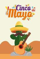 Cinco de Mayo Poster mit Kaktus und Gitarre vektor