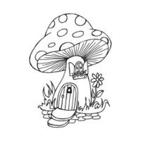 Pilz Haus, magisch Charakter. Gliederung Zeichnung, skizzieren zum Färbung. Vektor