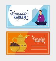 Set Poster von Ramadan Kareem mit Dekoration vektor