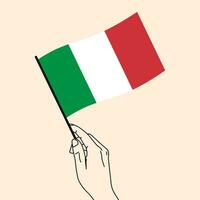 Frau Hand halten Italien Flagge im ihr Hand mit Linie Kunst Stil. Italien Flagge. Vektor Illustration