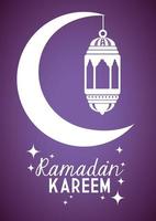 ramadan kareem affisch med måne och lykta hängande vektor