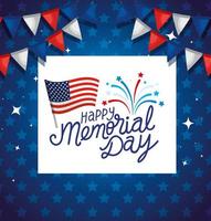 Happy Memorial Day mit Flagge USA und Girlanden hängen vektor