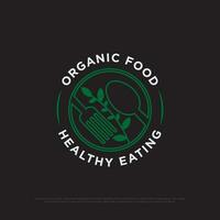 friska organisk mat logotyp design vektor bricka, friska äter restaurang vektor illustration mall