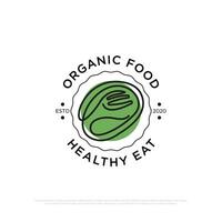 organisk mat logotyp design inspiration, färsk och natur mat och drycker restaurang vektor illustration med linje konst