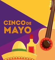 cinco de mayo affisch med gitarr och dekor vektor