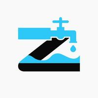 Brief z Klempner Logo Design. Installation Logo Symbol mit Wasser und Wasser Zapfhahn Symbol vektor