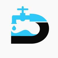 Brief d Klempner Logo Design. Installation Logo Symbol mit Wasser und Wasser Zapfhahn Symbol vektor