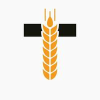 Brief t Weizen Logo zum Landwirtschaft Symbol Vektor Vorlage