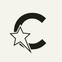 stjärna logotyp på brev c rör på sig stjärna symbol vektor mall