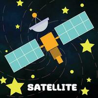 hand teckning vektor illustration av satellit. satellit kommunikation från jord bana. navigering och kommunikation, Plats, och antenn begrepp.