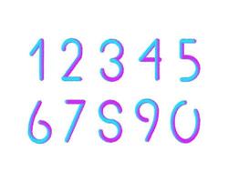 Set von flauschigen Zahlen Fell 3D-Stil colorur trendige Typografie bestehend aus 1, 2, 3, 4, 5, 6, 7, 8, 9, 0 für Poster, T-Shirts, Buch, Verkaufsbanner, Druck auf Stoff, Geburtstag. moderne Schriftart. Vektor 10 eps
