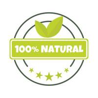 100 procent naturlig klistermärke, märka, bricka, logotyp. vektor stämpel naturlig produkt. ekologi ikon. logotyp mall med löv för organisk och eco