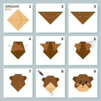 Bär Origami-Schema-Tutorial bewegliches Modell. Origami für Kinder. Schritt für Schritt, wie man einen niedlichen Origami-Bären macht. Vektor-Illustration. vektor