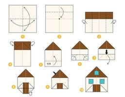hus origami schema handledning rör på sig modell. origami för ungar. steg förbi steg på vilket sätt till göra en söt origami byggnad. vektor illustration.