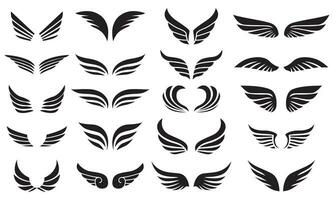 svartvit vinge ikon uppsättning. vektor illustration