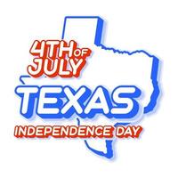 Texas State 4. Juli Unabhängigkeitstag mit Karte und USA Nationalfarbe 3D-Form von uns State Vector Illustration