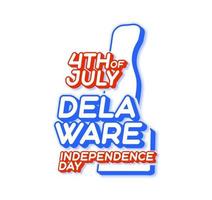 Delaware State 4. Juli Unabhängigkeitstag mit Karte und USA Nationalfarbe 3D-Form von uns State Vector Illustration