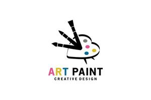 Gemälde Kunst Farbe Logo Design, Gemälde Palette Vektor Symbol mit Pinsel Stock