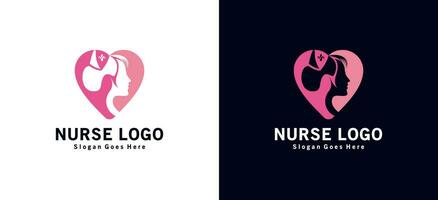 medizinisch weiblich schön Krankenschwester Logo mit Negativ Raum im modern Liebe vektor