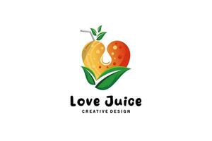kärlek frukt juice logotyp, vektor illustration av färsk frukt juice dryck logotyp med kärlek begrepp