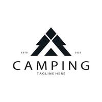 Jahrgang und retro Zelt Logo, Camping. mit Zelt, Baum und Lagerfeuer unterzeichnen. Abenteurer, Pfadfinder, Kletterer, Camping Ausrüstung Center vektor