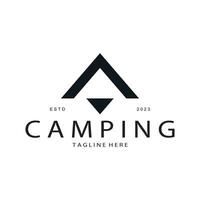 Jahrgang und retro Zelt Logo, Camping. mit Zelt, Baum und Lagerfeuer unterzeichnen. Abenteurer, Pfadfinder, Kletterer, Camping Ausrüstung Center vektor