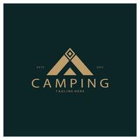 Jahrgang und retro Zelt Logo, Camping. mit Zelt, Baum und Lagerfeuer unterzeichnen. Abenteurer, Pfadfinder, Kletterer, Camping Ausrüstung Center vektor