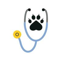 Stethoskop mit Tier Pfote drucken Symbol. Veterinär Medizin Logo, isoliert Vektor Illustration.