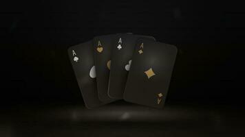 blackjack svart och guld poker kort med isolerat på de svart bakgrund. 3d illustration vektor