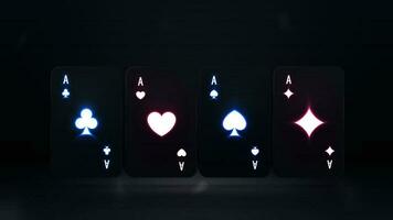 blackjack svart neon poker kort med lysande neon lampor isolerat på de svart bakgrund. 3d illustration vektor