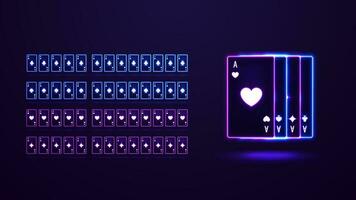 rosa och blå glans neon kasino spelar kort. poker 3d neon spelar kort, full däck. vektor