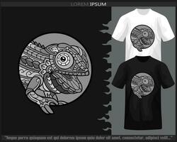 einfarbig Chamäleon Mandala Kunst isoliert auf schwarz und Weiß t Shirt. vektor