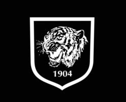 skrov stad klubb logotyp symbol vit premiärminister liga fotboll abstrakt design vektor illustration med svart bakgrund