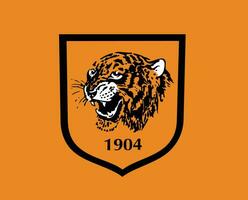 skrov stad klubb logotyp symbol premiärminister liga fotboll abstrakt design vektor illustration med orange bakgrund