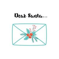 Weihnachten Brief Briefumschlag Santa Mail Vorlage Design. Winter Beeren Tanne Ast süß fröhlich Weihnachten und glücklich Neu Jahr Umschlag. dekorativ Element zum Karten, Plakate Banner. Vektor Illustration.