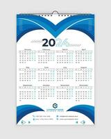 2024 Kalender, Kalender Design mit Urlaub, Mauer Kalender 2024, Urlaub Kalender 2024, Büro Feiertage, vektor
