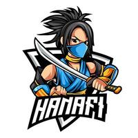 kvinna ninja e sport logotyp maskot design vektor