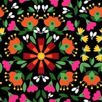 Blumen- Mexikaner Stickerei im ein nahtlos Muster auf ein schwarz Hintergrund vektor