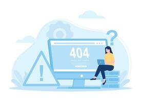 ein Frau sind suchen zum Daten Lager Fehler, 404 Error Konzept eben Illustration vektor