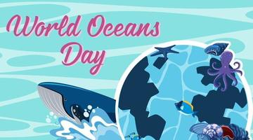 World Ocean Day Banner mit vielen verschiedenen Meerestieren many vektor