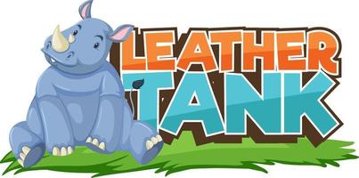 Nashorn-Cartoon-Figur mit Ledertank-Schriftart-Banner isoliert vektor