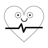 medicinsk hjärtslag söt tecknad i svartvitt vektor