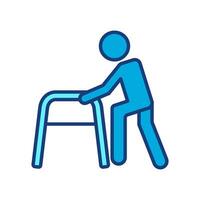 man med rollator vektor ikon fylld platt tecken för mobil begrepp och webb design. Inaktiverad människor .symbol, logotyp illustration. webb symbol på vit bakgrund - redigerbar vektor