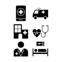 sjukhus antagning nödsituation ikon uppsättning, vektor symbol isolerat på vit bakgrund.