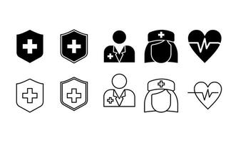 Krankenhaus, Arzt, Krankenschwester Symbol Satz, Vektor Symbol isoliert auf Weiß Hintergrund.