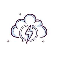 Hand gezeichnet Wolke Symbol mit verlängerbar Energie Symbol. Gekritzel skizzieren Vektor Illustration