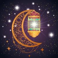 Ramadan Kareem Poster mit Laterne und Mond hängen vektor