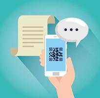 Code QR mit Smartphone und Sprechblase scannen vektor